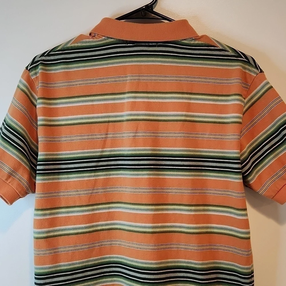 Ralph Lauren Polo Shirt 100% Cotton Men's Sz Small Orange/Blue Striped EUC NICE!